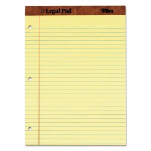 TOPS The Legal Pad Ruled Perf Pad Legal/Wide 11 3/4 x 8 1/2 Canary 50 Sheets DZ 75351 - 1 of 4