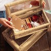Aoibox Handwoven Boho Rattan Display Boxes with Glass Lids Set of 2 Rectangular Storage Bins for Home Decor - 2 of 4