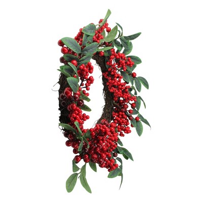 18-Inch Red Berry and Green Leaf Artificial Christmas Wreath