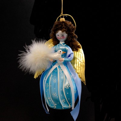 Italian Ornaments 6.25 In Elsa With Snow Dove Angel Brunette Ornament Tree Ornaments