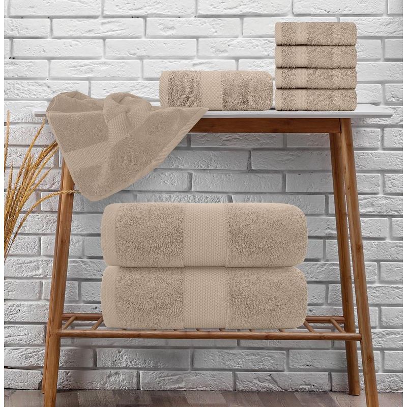 White Classic Luxury 100% Cotton 8 Piece Towel Set - 4x Washcloths, 2x Hand, and 2x Bath Towels, 5 of 6