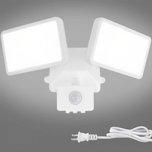 Runesay LED Motion Sensor Outdoor Light, 20W 6000k Plug in Security Lights 2 Adjustable Heads IP65 Waterproof Motion Detected Flood Light - 1 of 4