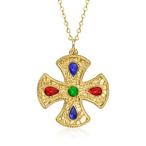 Ross-Simons Italian Multicolored Enamel Cross Necklace in 14kt Yellow Gold Size 18 - 1 of 3