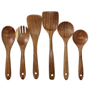 MegaChef 6 Piece Acacia Wood Kitchen Utensil Set in Dark Brown - 1 of 4