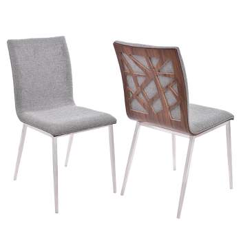 Set of 2 Crystal Fabric Stainless Steel Dining Chairs Gray/Walnut Back - Armen Living