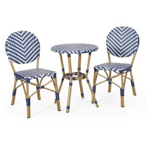 Christopher Knight Home Picardy 3pc Outdoor Aluminum French Cafe Set - Navy/White/Bamboo - 1 of 4