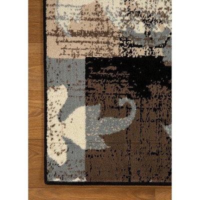 Beige and Gray Floral Patchwork Synthetic Area Rug, 2' x 3'