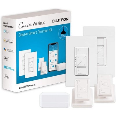 Lutron Caséta Deluxe Smart Dimmer Switch (2 Count) Kit with Caséta Smart Hub P-BDG-PKG2W , White