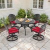 5-Piece Round Cast Aluminum Patio Set with Swivel Chairs,Red Cushions,and Umbrella Hole - 2 of 4