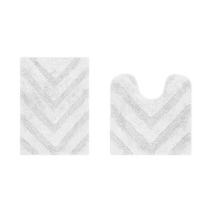 Hugo 2-Piece Bath Rug Set 100% Premium Cotton Tufted Chevron Pattern Bathmats for Bathroom, Super Soft Absorbent Machine Washable - 1 of 4