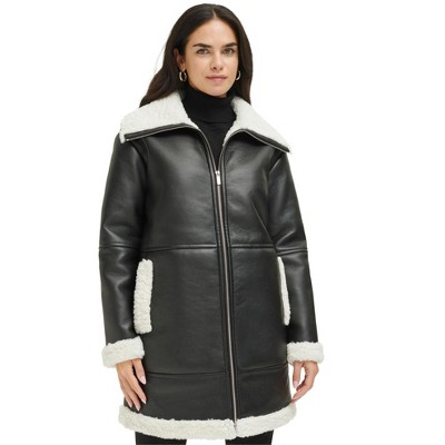Calvin Klein Womens Leather, Fur Coat