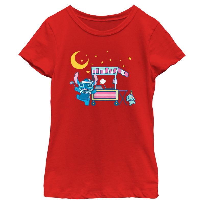 Girl's Lilo & Stitch Street Food Stitch T-Shirt, 1 of 6