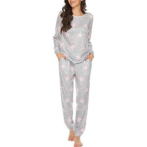 Ekouaer Womens Jogger Pajama Sets Long Sleeve Sleepwear Round Neck Nightwear Soft Pjs Lounge Sets with Pockets - 1 of 4