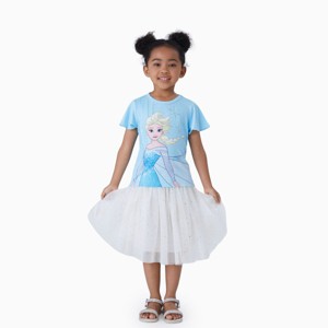 Disney Frozen Toddler Girls Elsa/Anna 1pc Naia Character Print Ruffle-sleeve Top T-shirt Tee - 1 of 4