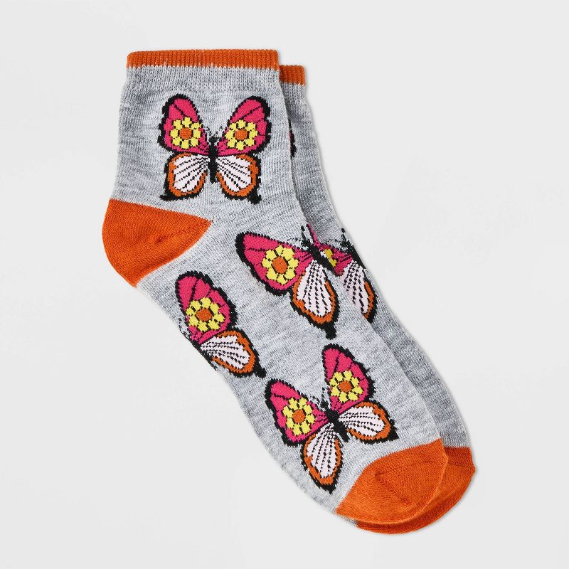 Women&#39;s Butterfly Ankle Socks - Xhilaration&#8482; Heather Gray 4-10, 1 of 4