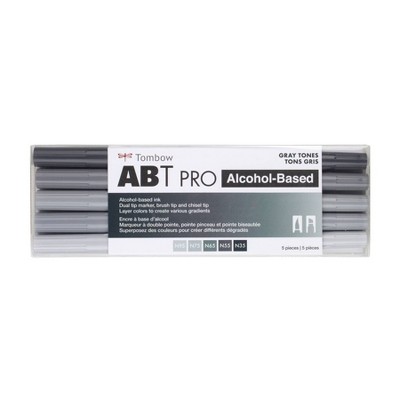 5ct ABT PRO Dual-Tip Alcohol Based Art Markers Gray Tones - Tombow