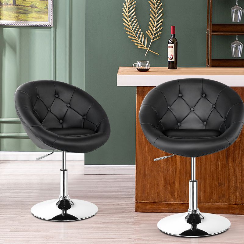Tangkula Set of 2 Modern Swivel Bar Stools Height Adjustable Round Tufted Back Accent Chair Black/White, 2 of 10