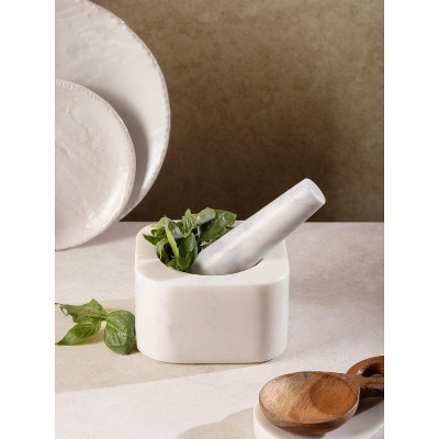 Noble White Marble Mortar and Pestle with Purple Veining