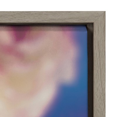 Large Pink and Blue Floral Canvas Print with Gray Frame