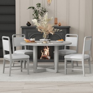 Nicbex Round Dining Table Set for 4 Retro Dining Set with Radial Wood Grain Design and 4 Chairs for Kitchen - 1 of 4