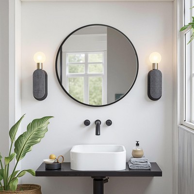 70cm Black Aluminum Round Mirror with Slim Frame, 2.8cm Depth