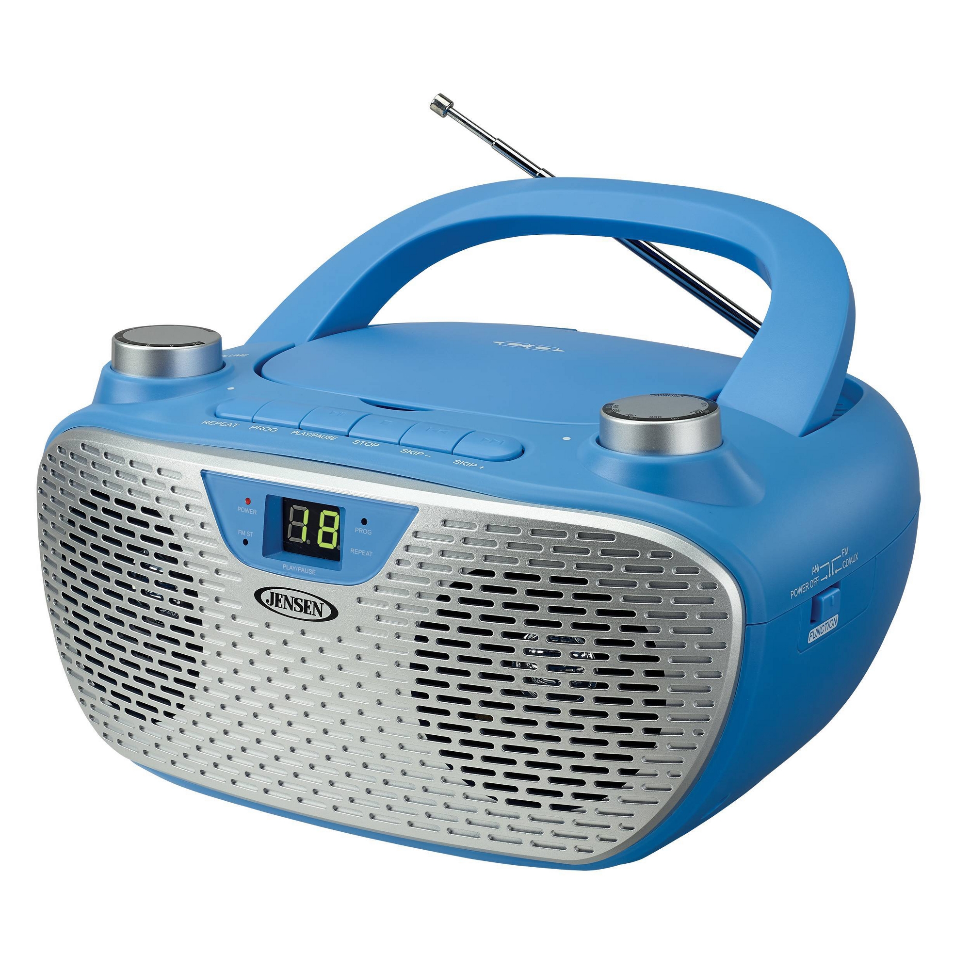 Jensen Portable Stereo Compact Disc Player with AM/FM Stereo Radio - Blue: CD-R/RW Compatible, Digital Display, Dual Speakers, Telescopic Antenna