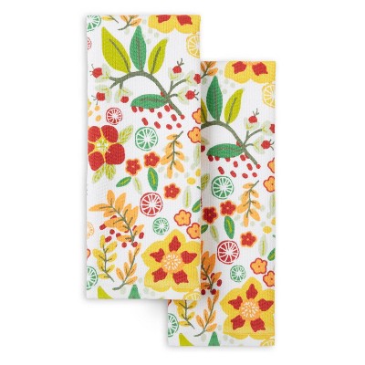 Graphic Floral Cotton Kitchen Towel 2pc Set - Fiesta