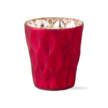 tagltd Diamond Red Glass Tealight Candle Holder, 3.75L x 3.75W x 4.0H inches