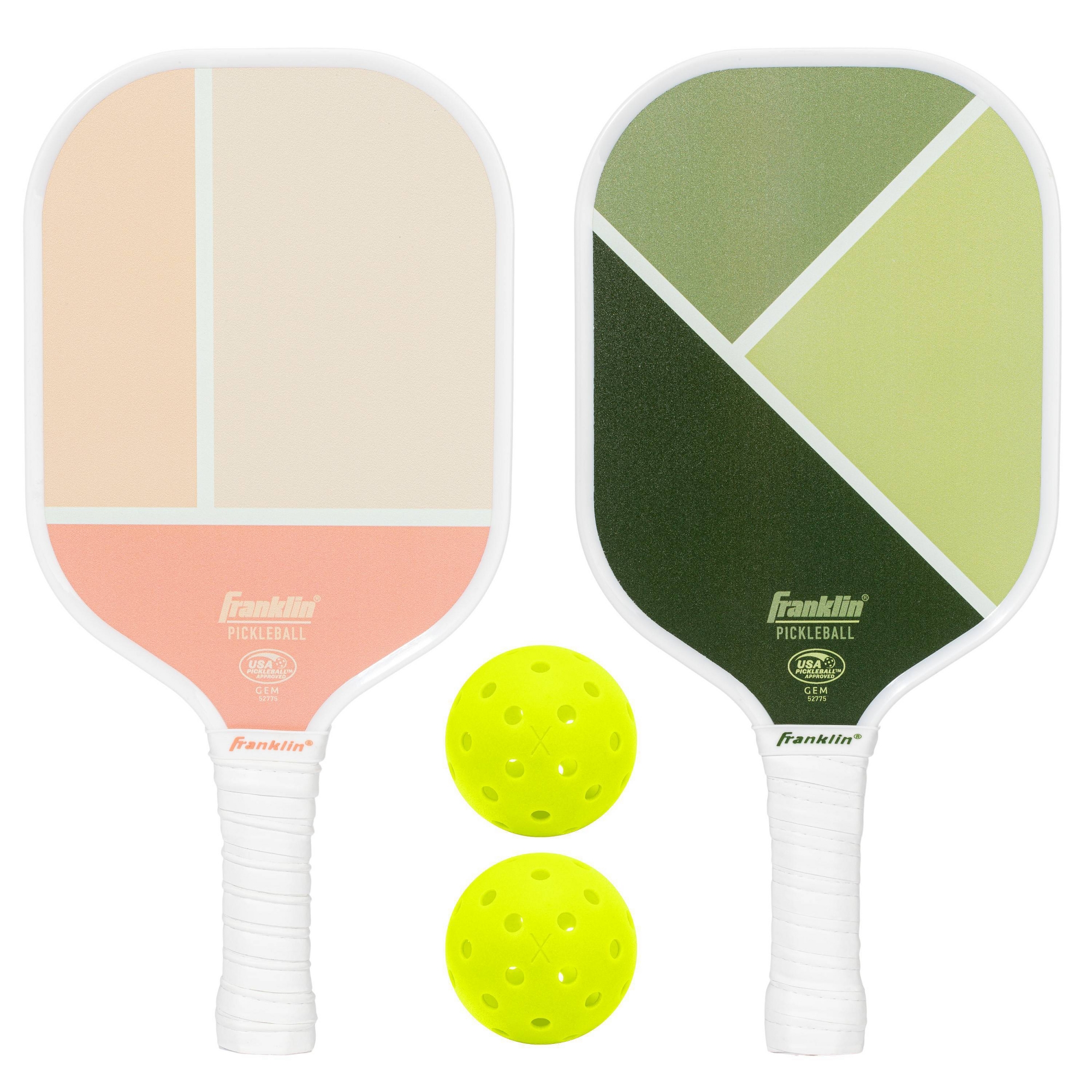 Franklin Sports 2 Player Poly Pro Pickleball Set with Balls - Pink/Green: Medium Flex, 4-1/4" Grip