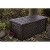 Keter Large 120 Gallon Waterproof All Weather Resistant Wood Panel Outdoor Backyard Brightwood Patio Porch Deck Garden Storage Box Bench, Brown - image 3 of 4