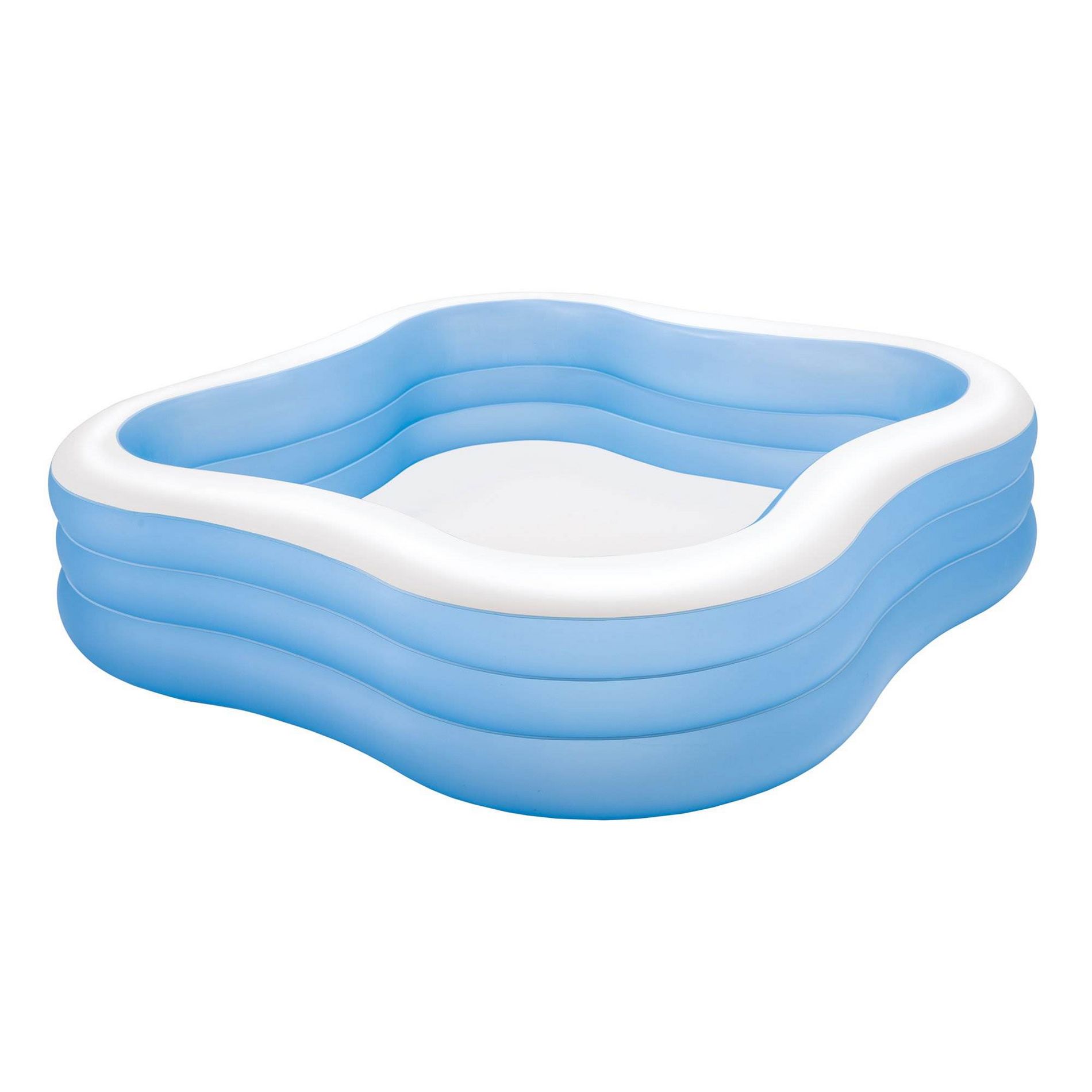 Intex 7.5' x 22" Beach Wave Swim Center Square Outdoor Backyard Inflatable Family Swimming Lounge Pool for Kids and Adults, Blue