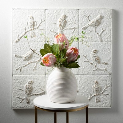 White and Beige Metal Bird Wall Sculpture, 30" x 30"