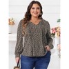 Agnes Orinda Women's Plus Size Floral Print Pleated Notch V Neck Long Sleeve Casual Blouses - 2 of 4