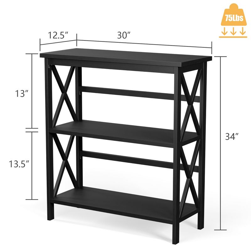 Costway Wooden Shelf Bookcase 3-Tier Open Bookshelf W/X-Design Freestanding Rack BlackBrownNaturalWhite, 3 of 11