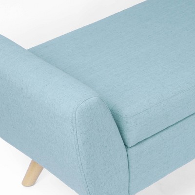 French Blue Upholstered Storage Bench with Wood Legs