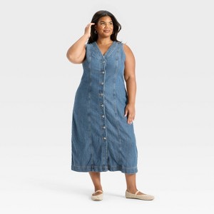 Women's Denim Button-Down Ankle Dress - Universal Thread™ - 1 of 3