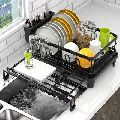 LunaLulinlk Extendable Drying Rack, Over Sink Stainless Steel Drainboard, Adjustable Multipurpose Black