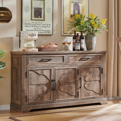SinCiDo 55" Modern Buffet Cabinet w/3 Doors & 2 Drawers, Storage Sideboard for Dining Room, Coffee Bar, Wine Display