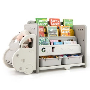 Tangkula Kids Bookshelf Car-shaped Toy and Book Storage Organizer with 3-Tier Bookshelf - 1 of 4