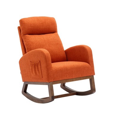 High Backrest Glider Rocking Chairs with Solid Rubber Wood Base Armrest for Living Room Bedroom