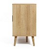 LuxenHome Rattan Buffet Cabinet with Storage, 47" Light Oak Finish Wood Accent Sideboard Cabinet with 3-Door, Boho Coffee Bar Console Table - 3 of 4