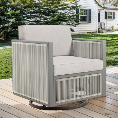 POCASSY Luxury Patio Swivel Glider Rocking Chair, All Weather Round Wicker Rattan Swivel Chair for Porch