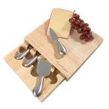 Hastings Home Rubberwood Cheese Board Set With Stainless Steel Tools and Wood Cutting Block – 5 Pcs