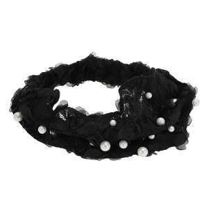 Unique Bargains Women's Faux Pearl Lace Wide Headband 1 Pc - 1 of 4