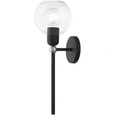 Black and Brushed Nickel 1-Light Sconce with Clear Glass Shade
