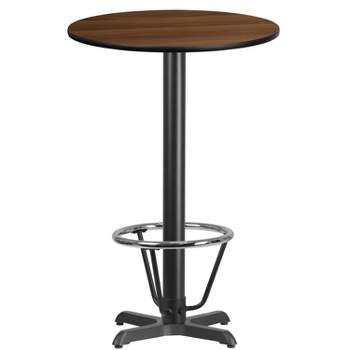Flash Furniture 24'' Round Walnut Laminate Table Top with 22'' x 22'' Bar Height Table Base and Foot Ring