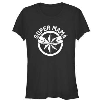 Junior's Women Marvel Super Mama  T-Shirt - Black - X Large