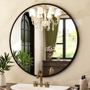 Beautyolove Round Mirror 19.6 Black Wall Mounted Circle Mirrors Vanity Mirror with Brushed Aluminum Alloy Frame Modern Decoration - 1 of 4
