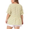 Agnes Orinda Women's Plus Size Floral Pleated V Neck Short Sleeve Tiered Babydoll Blouses - 4 of 4