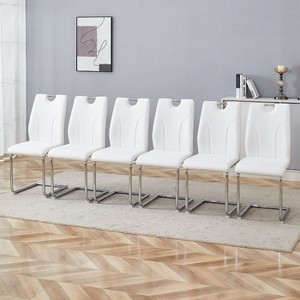 CAVINAS Modern PU Leather Dining Chair with Silver Metal Legs, Ergonomic Design, for Office, Restaurant, Kitchen - 1 of 4